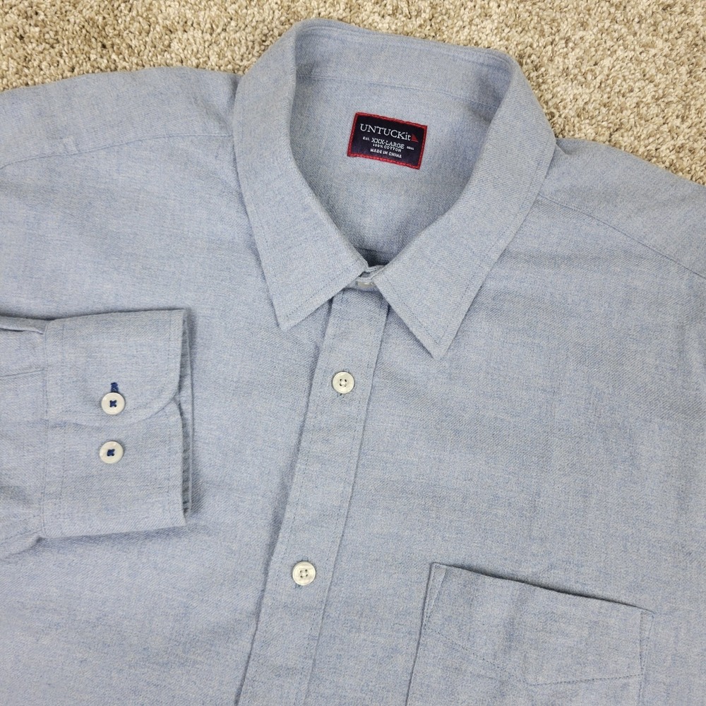 Untuckit Mens 3XL Solid Light Blue Button Up Long Sleeve Flannel